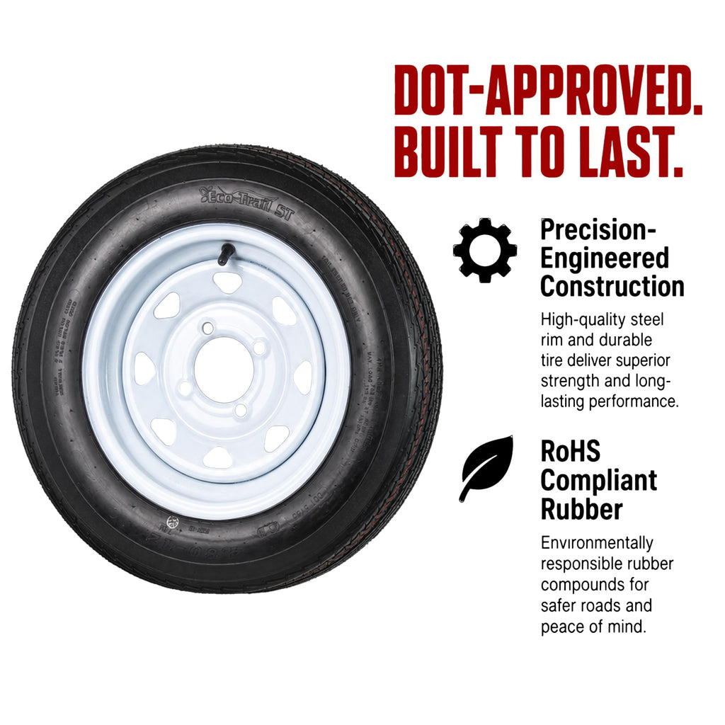 2-Pack Trailer Tire Rim Assembly 4.80-12 12 5 Lug Silver D790