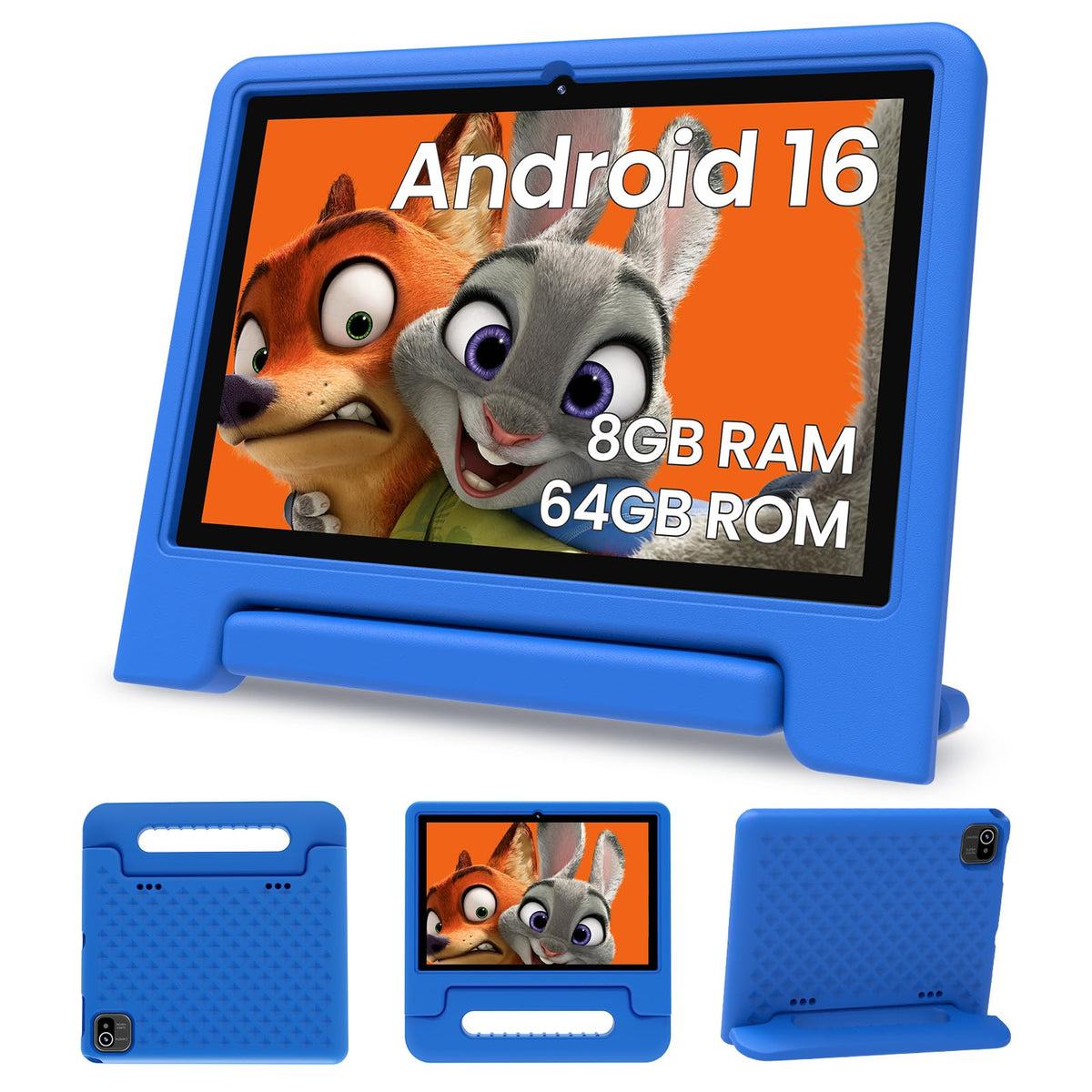 Android 16 Kids Tablet 10 Inch HD Display 8GB RAM 64GB ROM Blue Y8529