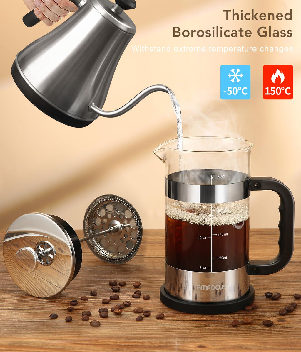 French Press Coffee Maker 21OZ Borosilicate Glass V84764
