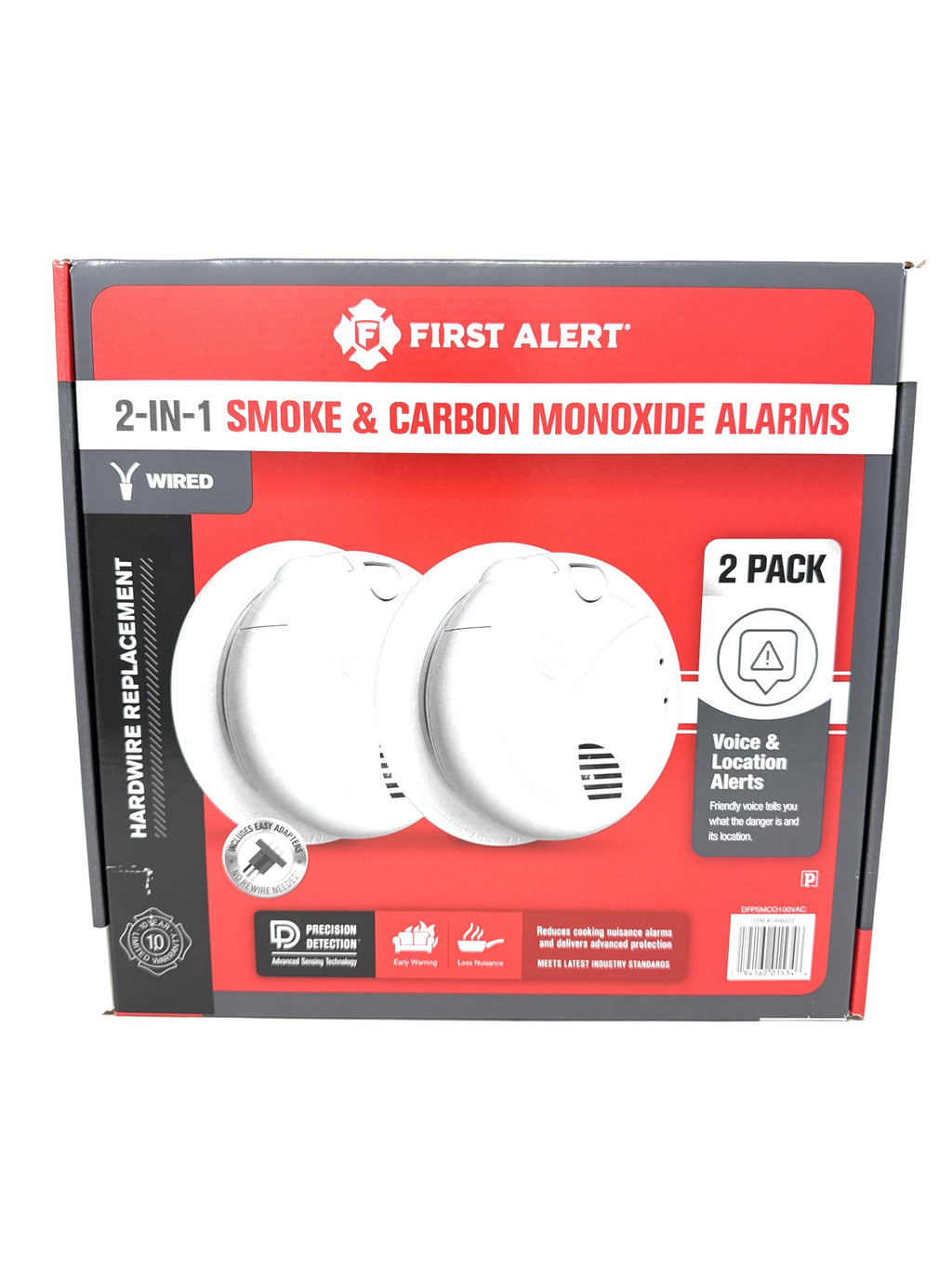Combination Smoke & Carbon Monoxide Alarm, Hardwire Detector with Battery Backup, 2-Pack G491
