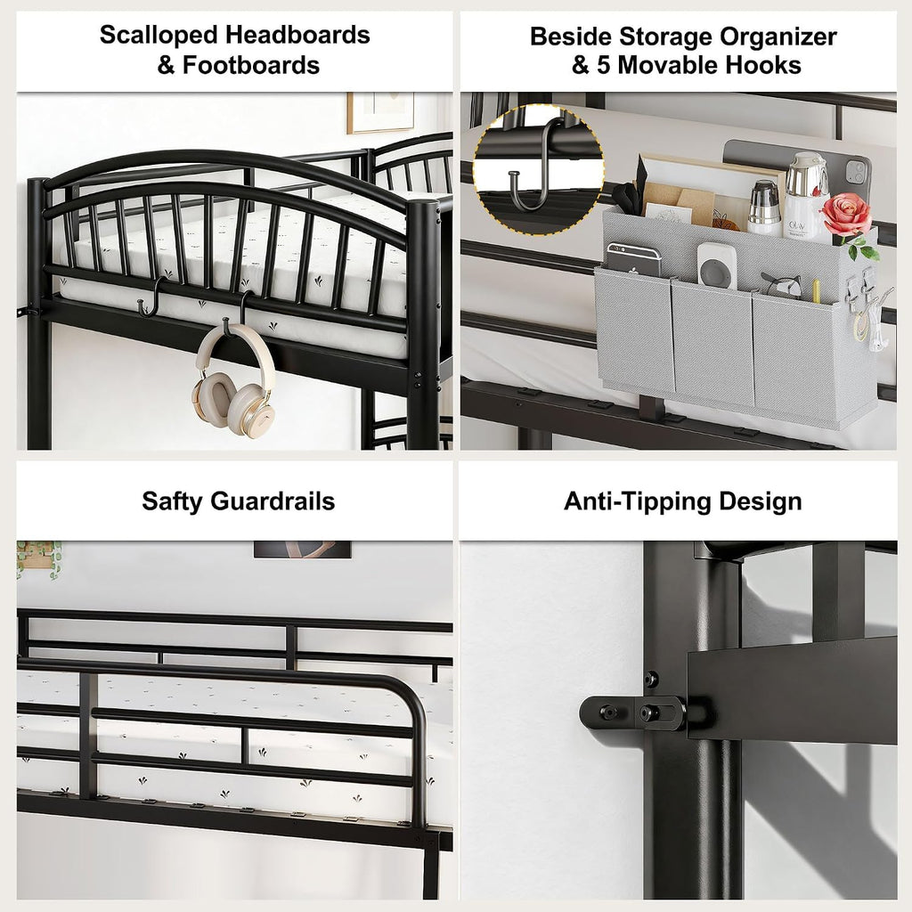 Twin Over Twin Metal Bunk Bed with Ladder C2360