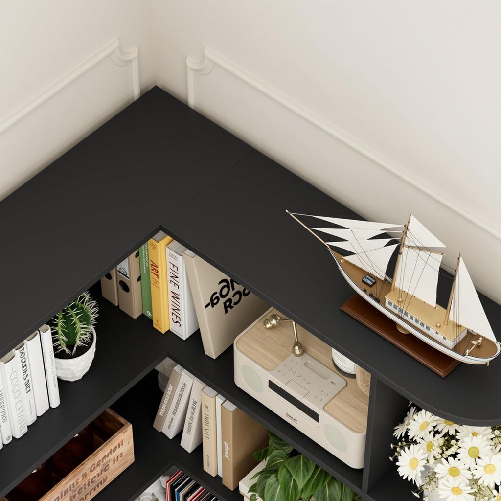 72" Tall 6-Tier Black Corner Bookshelf O3075