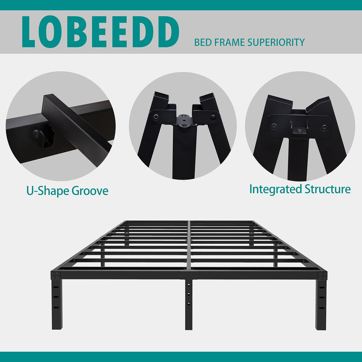 18 Inch Queen Metal Platform Bed Frame Heavy Duty Black C695