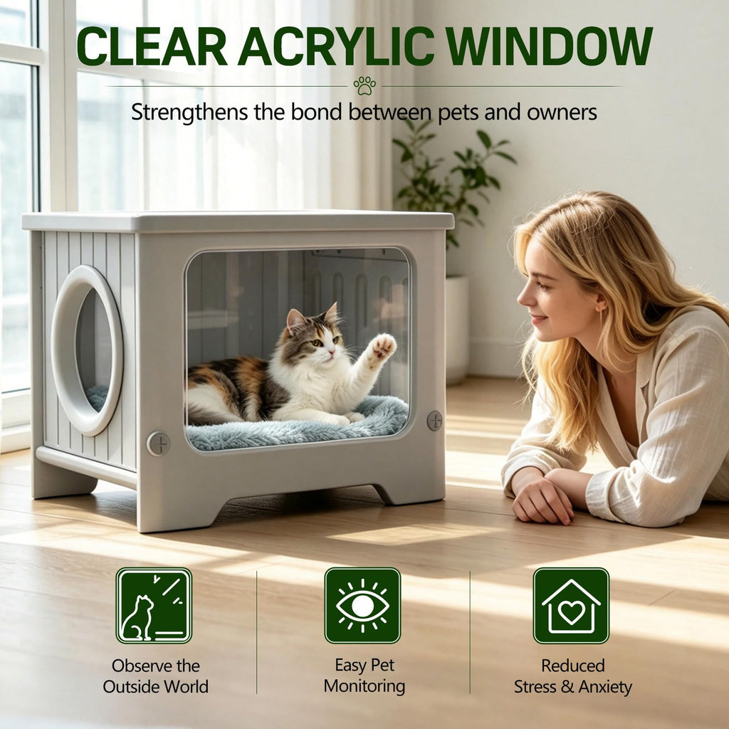 Weatherproof Stackable Outdoor Cat House with Clear Window O215777