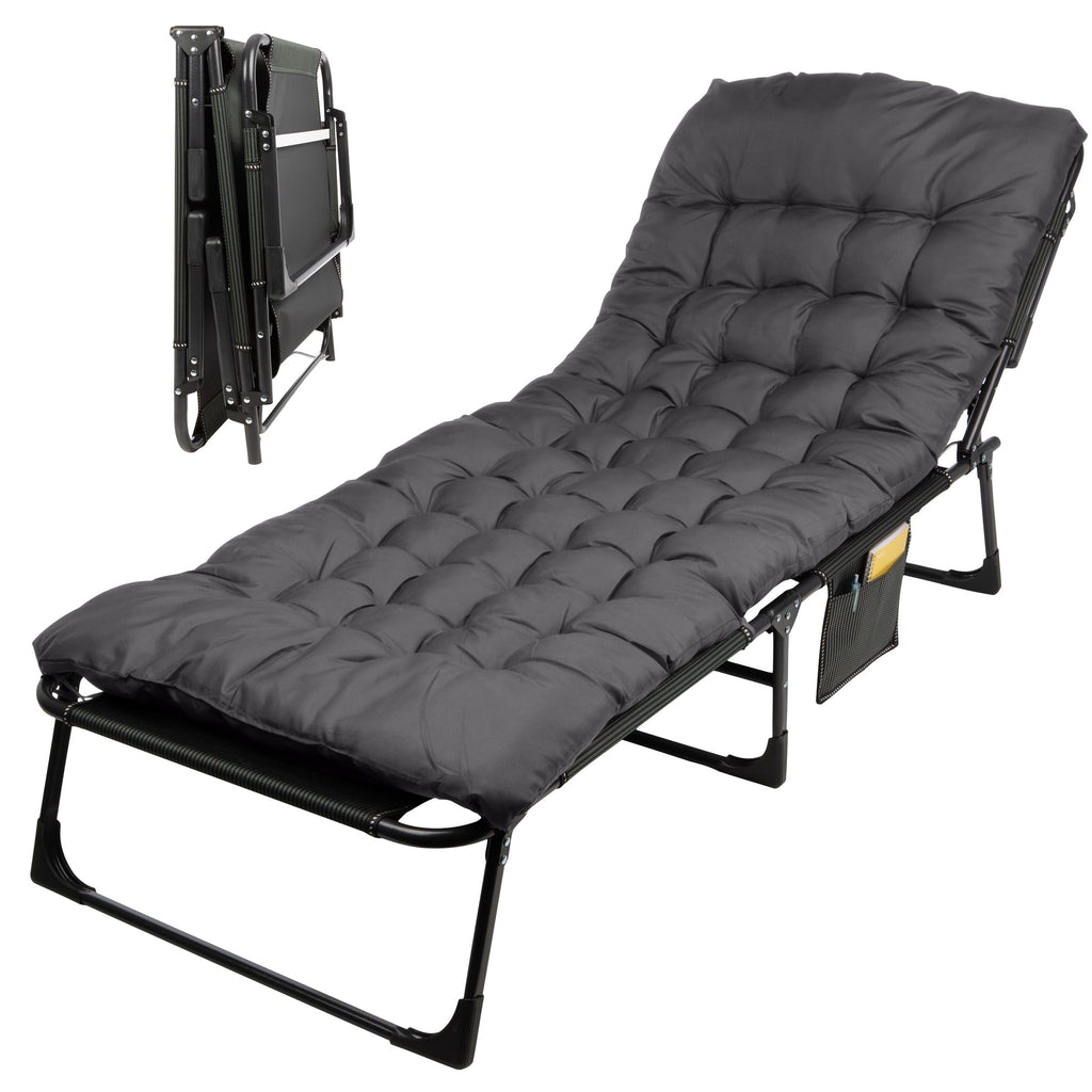 Folding Camping Cot with Mattress, Heavy Duty Foldable Bed with 3 Recline Positions, Gray M8491