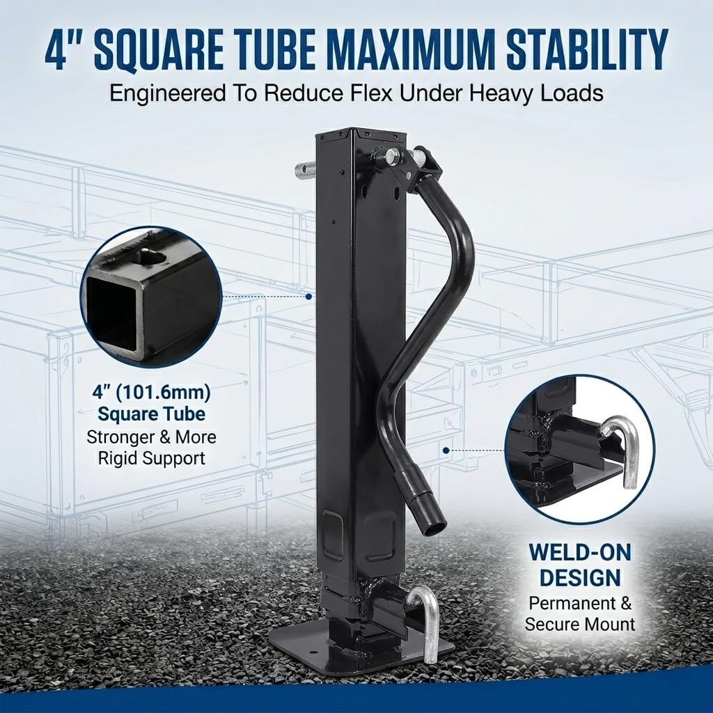 12000 LBS Weld-On Trailer Jack 4" Square Tube 26" Travel Side Wind Black M4161