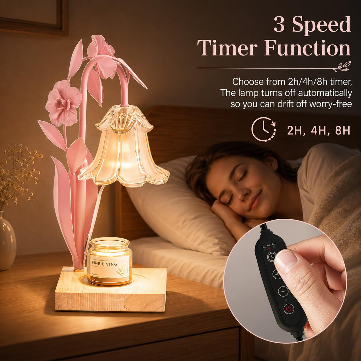 Pink Dimmable Candle Warmer Lamp with Timer H230