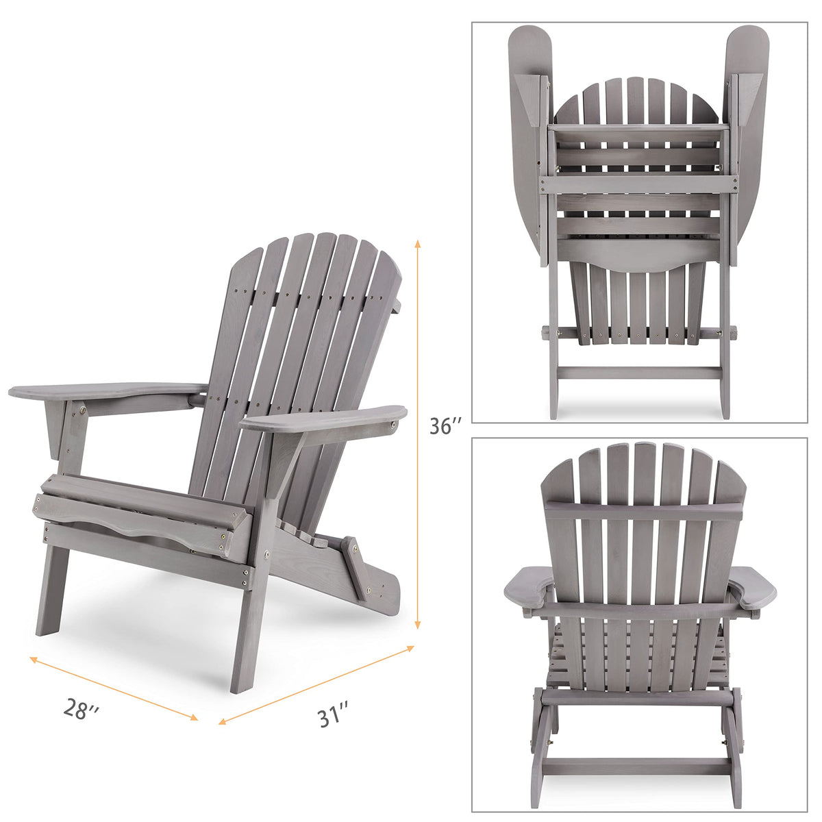 Wooden Folding Adirondack Chairs Set of 2 Solid Cedar B97994