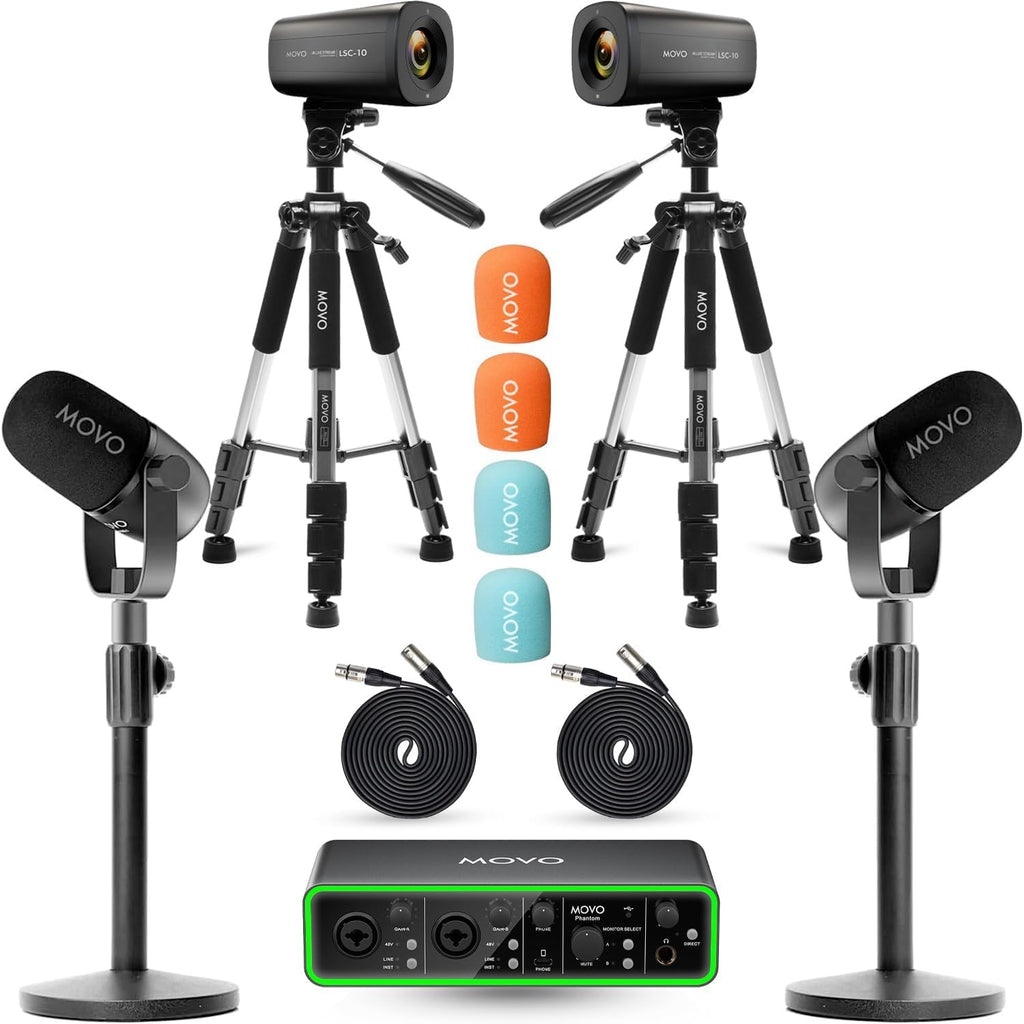 USB Audio Interface 2 XLR Dynamic Microphones 2 4K UHD Cameras Podcast Equipment Bundle T923818