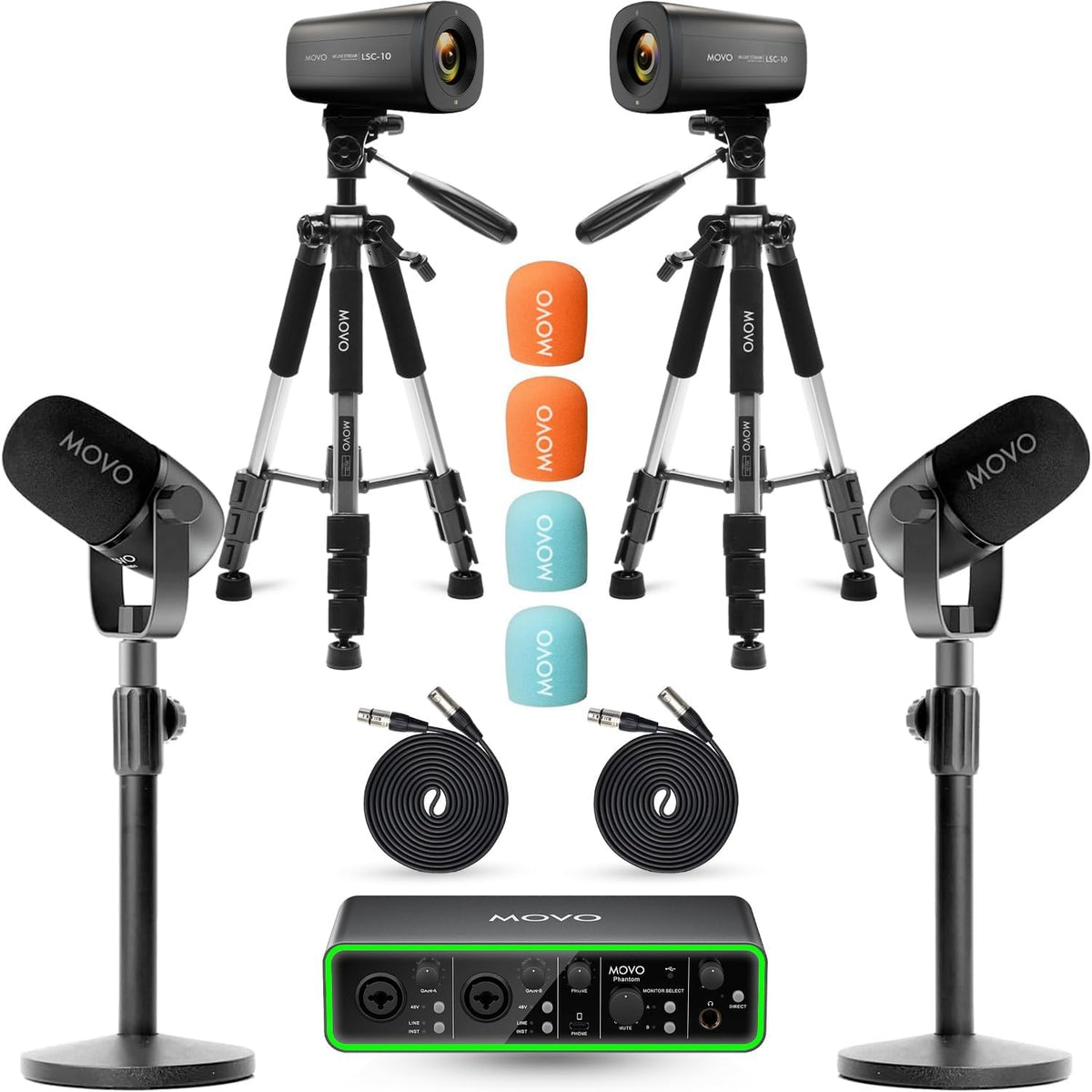 USB Audio Interface 2 XLR Dynamic Microphones 2 4K UHD Cameras Podcast Equipment Bundle T923818