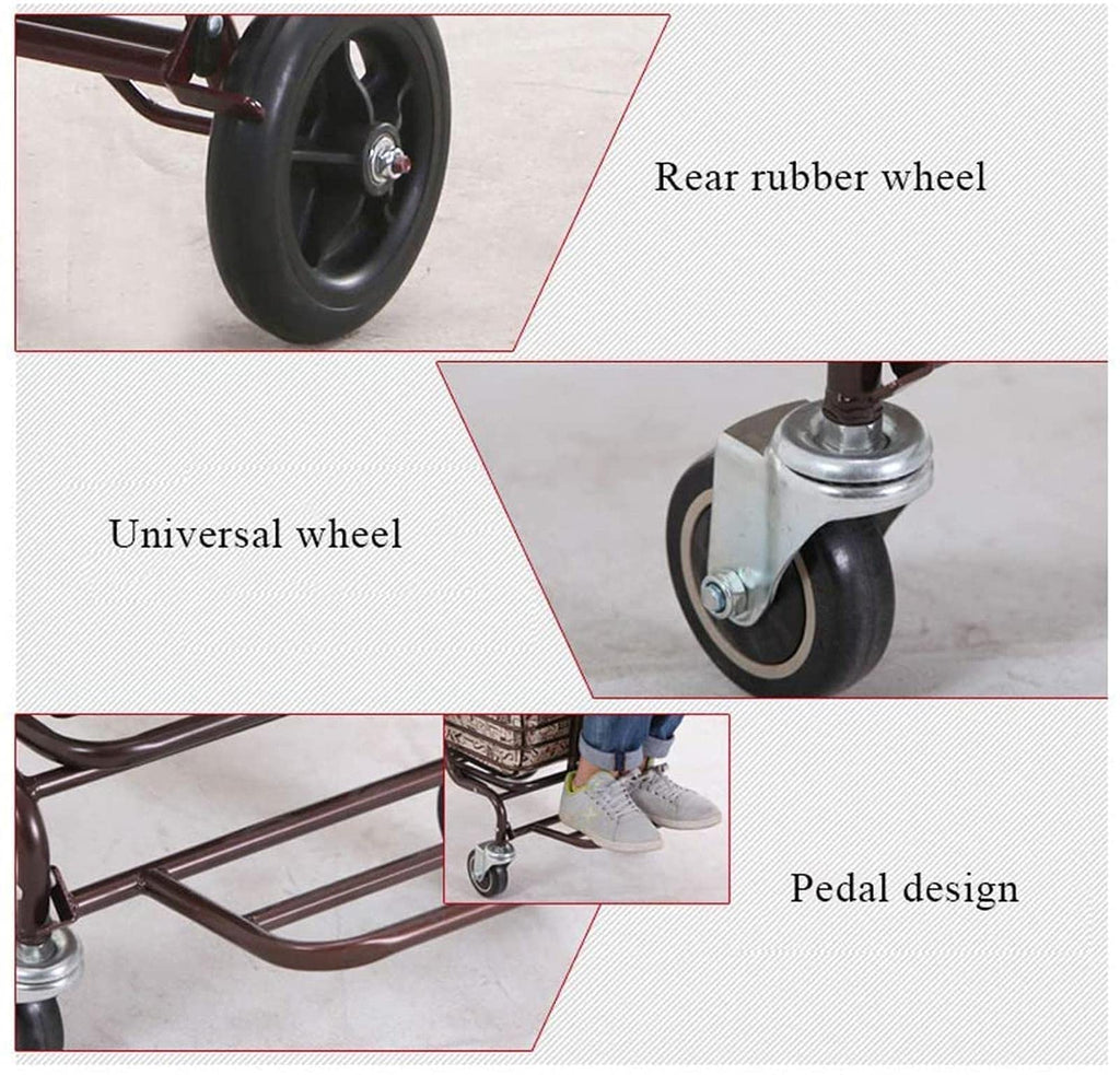 Rollator Walker Shopping Trolley with Seat Pedal Side Brake Red O11316