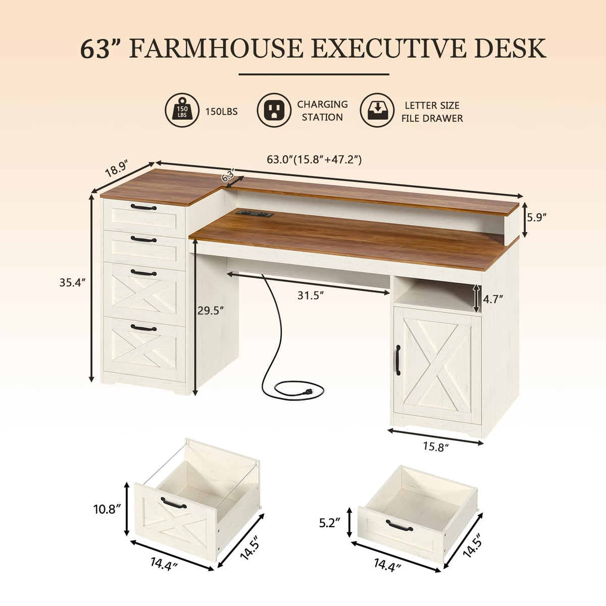 63" Computer Desk with 4 Drawers C296