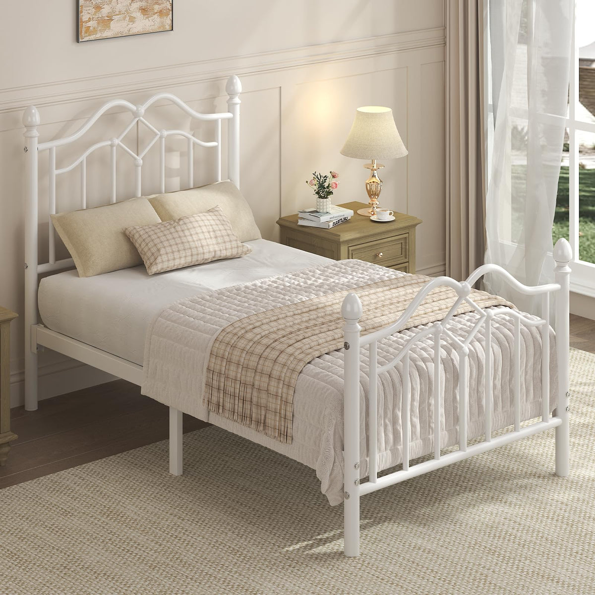 Twin Size Bed Frame with Victorian Headboard & Footboard T46290