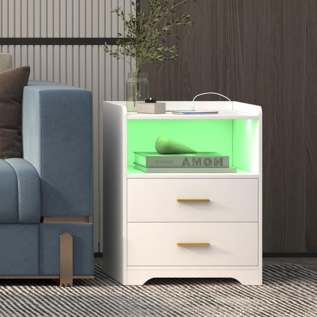 White Nightstand with Charging Station J747537