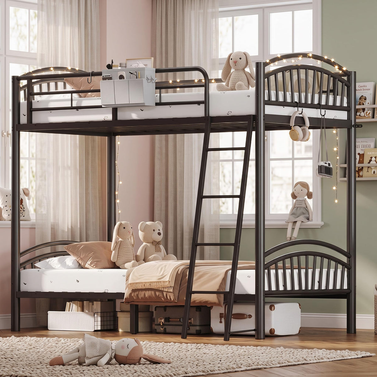 Twin Over Twin Metal Bunk Bed with Ladder C2360