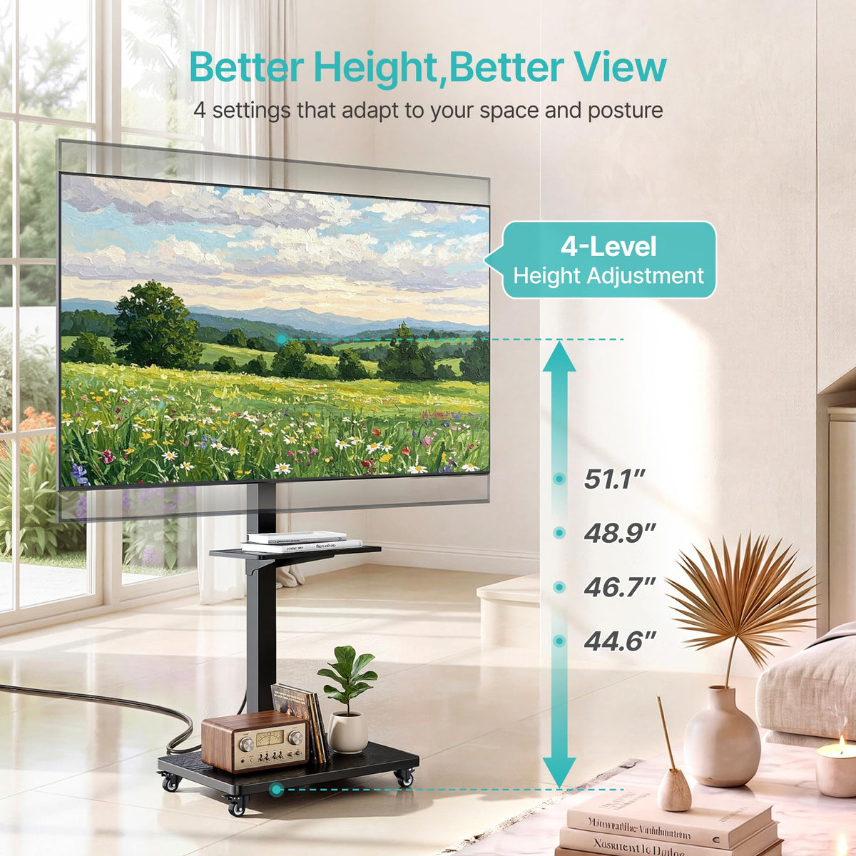 Rolling TV Stand with Power Outlet for 32-75 Inch TVs U2577