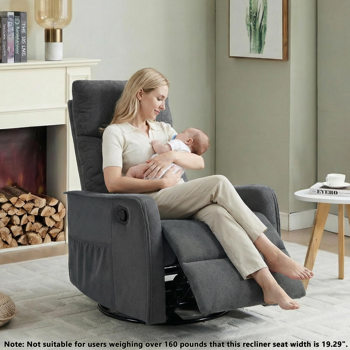 Dark Gray Swivel Rocker Recliner Chair with Vibration Massage and Heat C21664