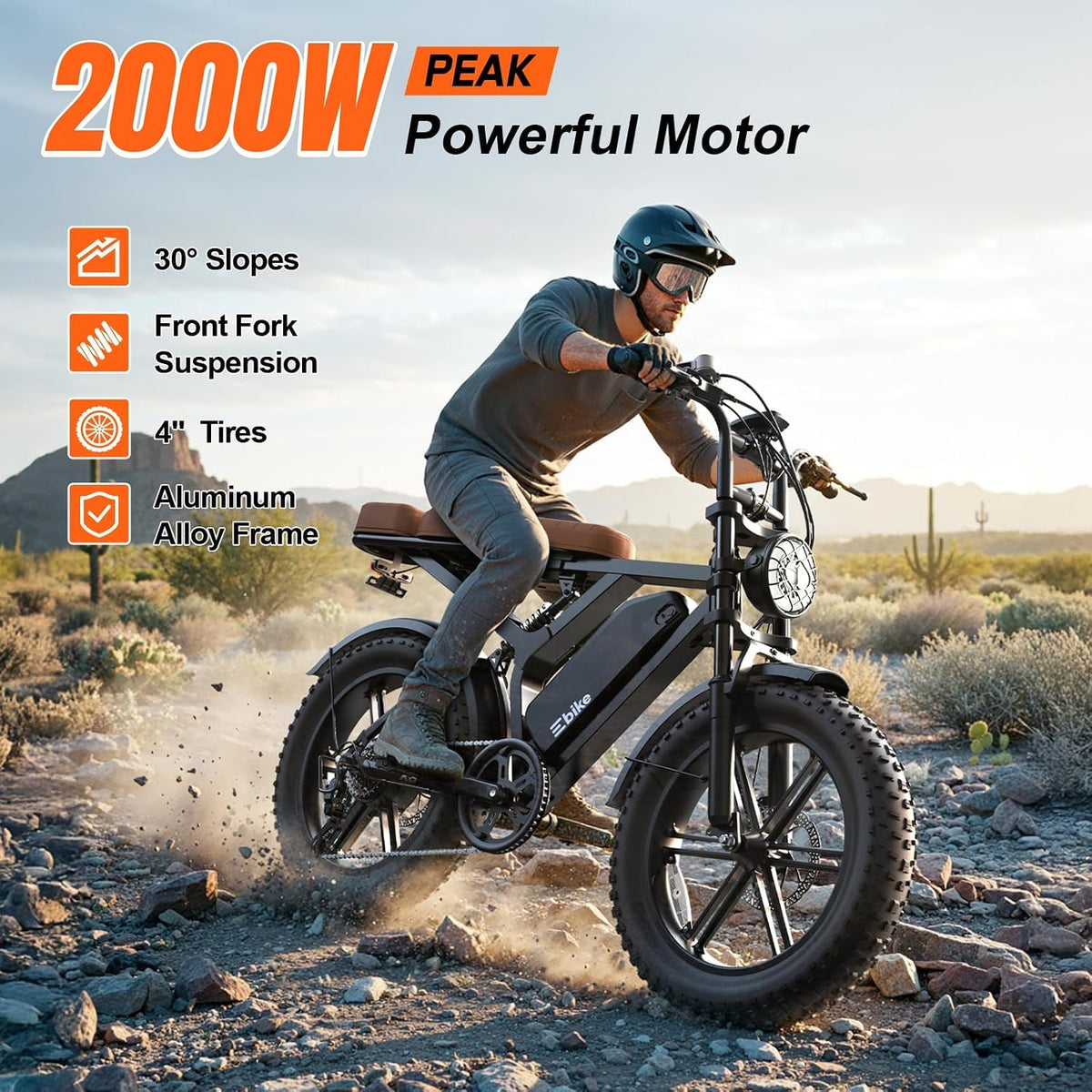 Electric Bike 48V 15 Ah Battery 2000W Peak Motor J3924