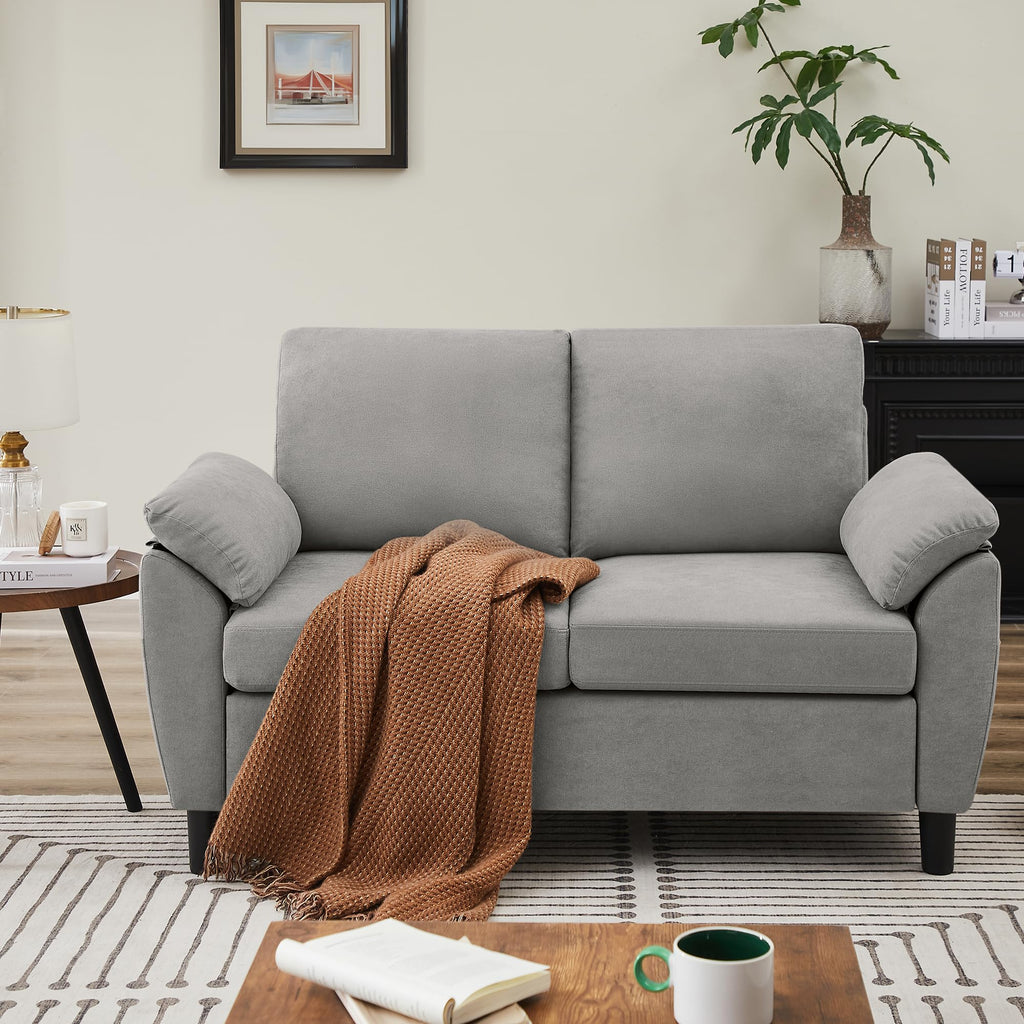 Light Grey Linen Loveseat Sofa with Side Pocket W638591