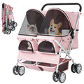 Double Pet Stroller for 2 Small Dogs & Cats, Side-by-Side Twin Travel Carriage with Safety Leashes, Mesh Windows & Double Storage Baskets, Lightweight & Foldable, 44lbs Capacity, Pink G657135