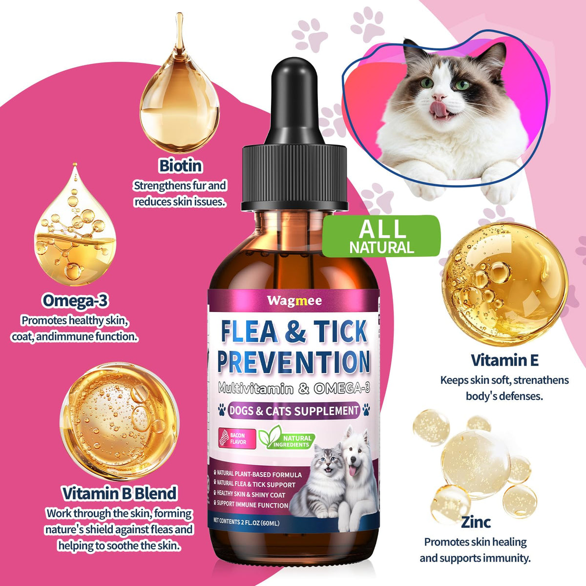 Natural Oral Flea and Tick Drops with Multivitamin for Pets Z151045