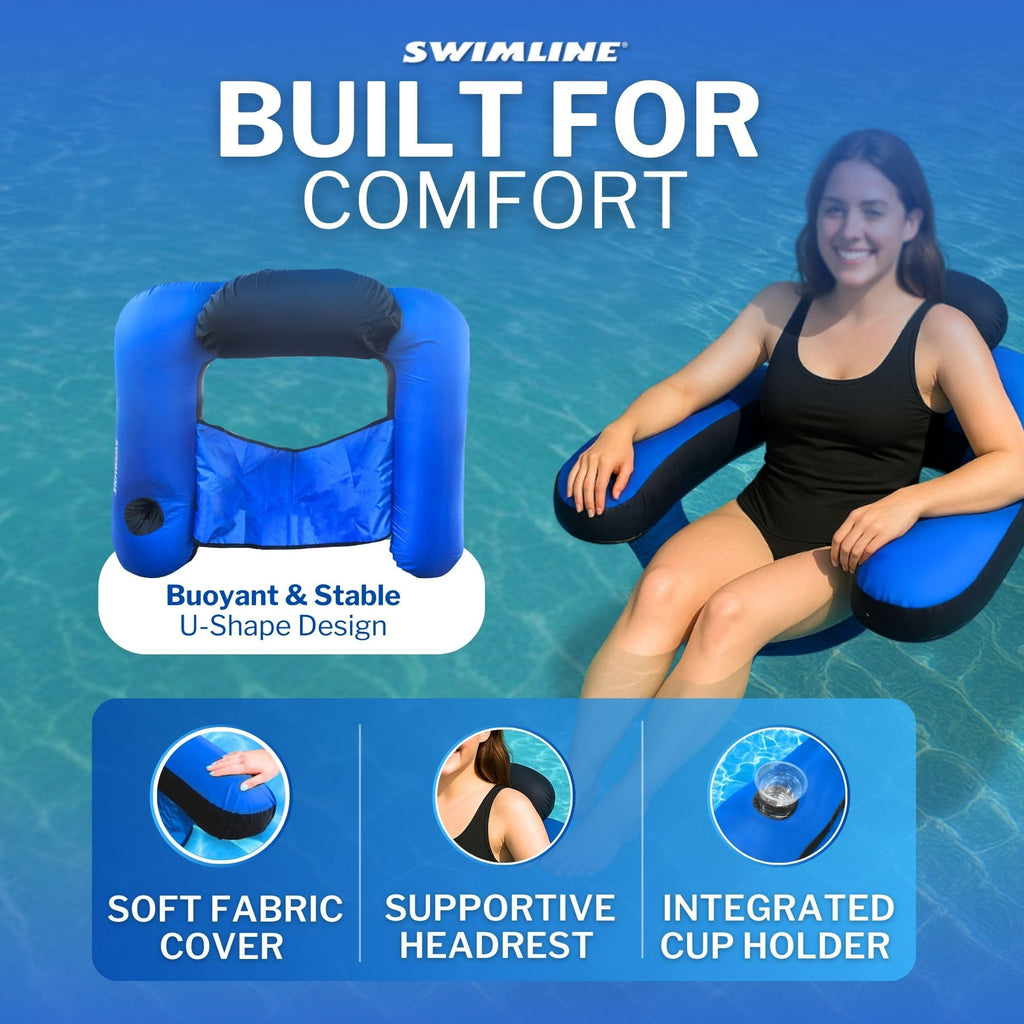 Fabric Covered Inflatable Pool Lounger with Cup Holder T584