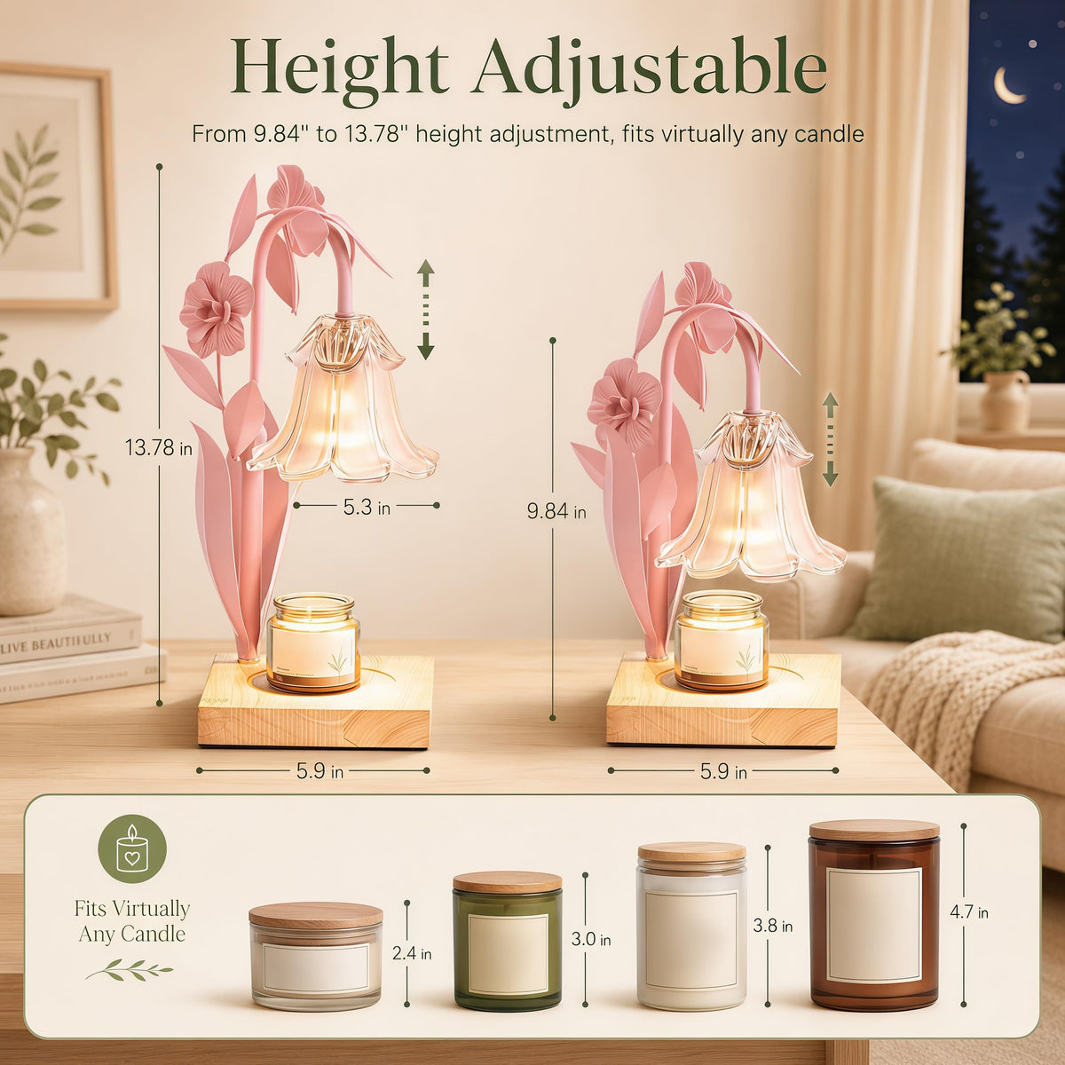 Pink Dimmable Candle Warmer Lamp with Timer H230