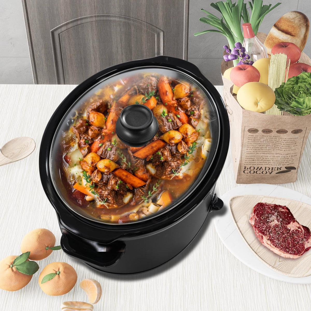 7 Quart Oval Manual Slow Cooker with 3 Cooking Settings T869609