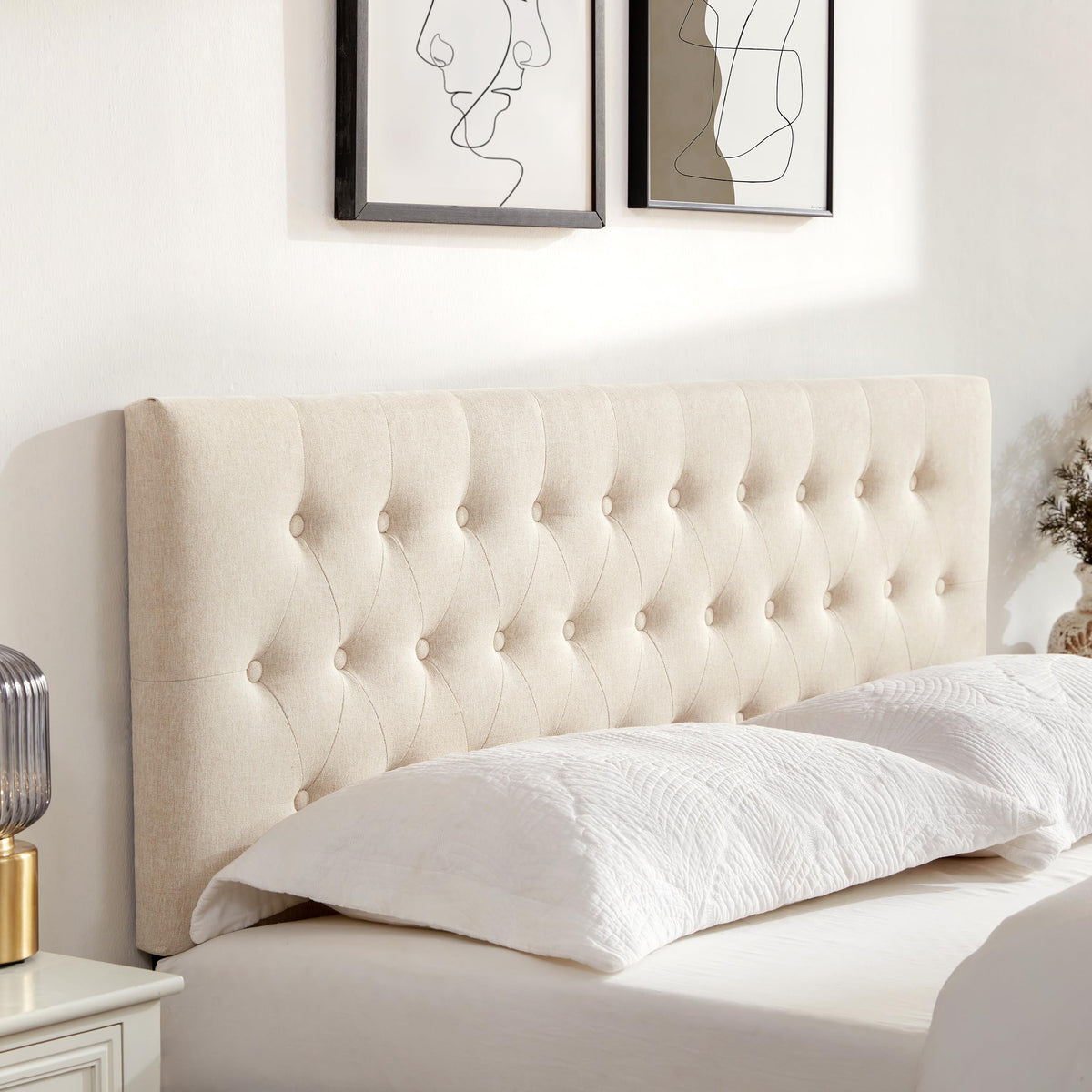 Beige Tufted Upholstered Queen Size Headboard J1765