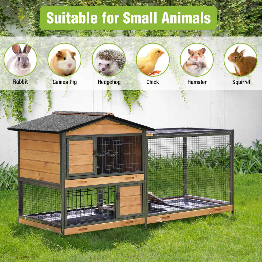 Wooden Rabbit Hutch with Wheels and Pull-Out Tray R72116