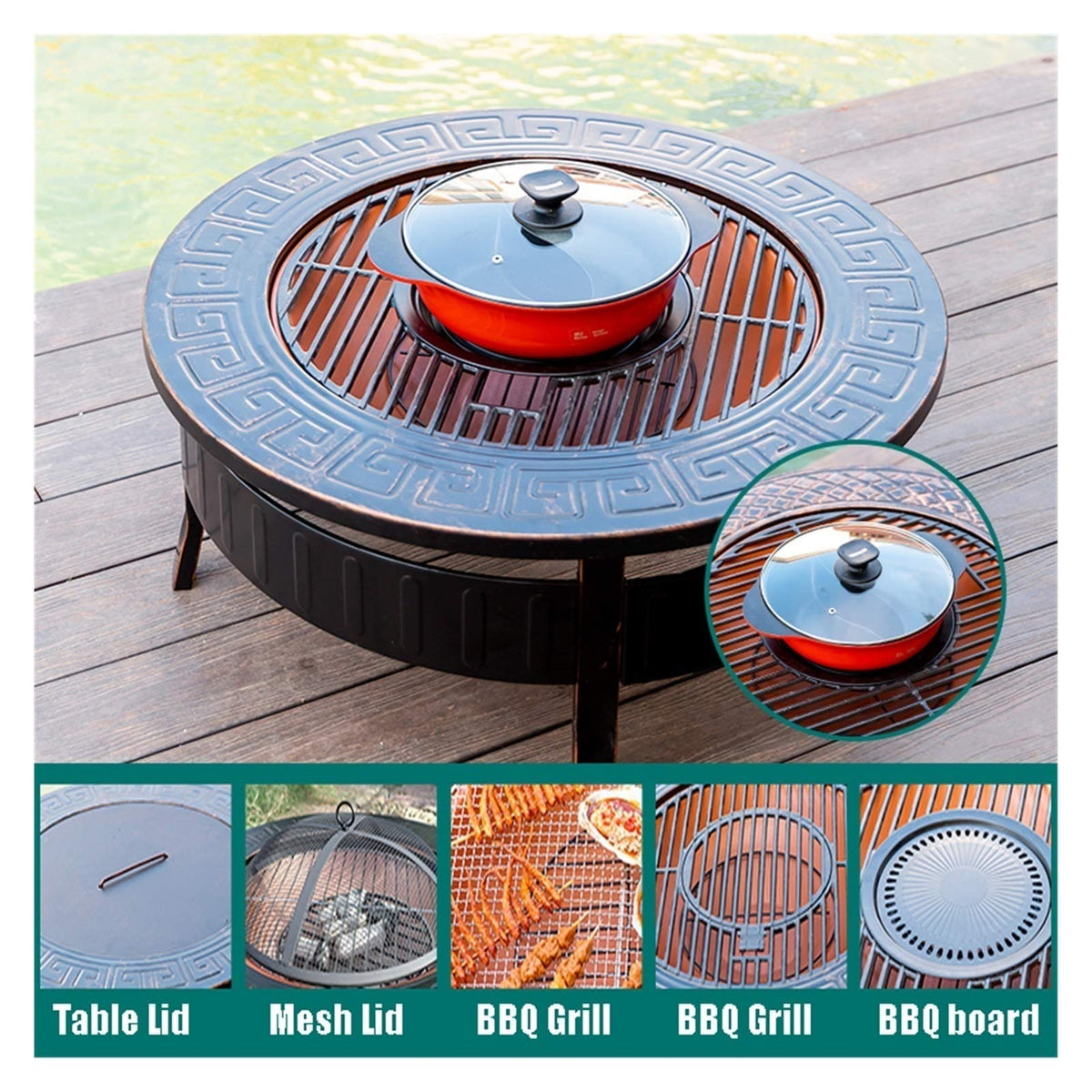 Wood-Burning Fire Pit Bowl with Spark Screen A48340