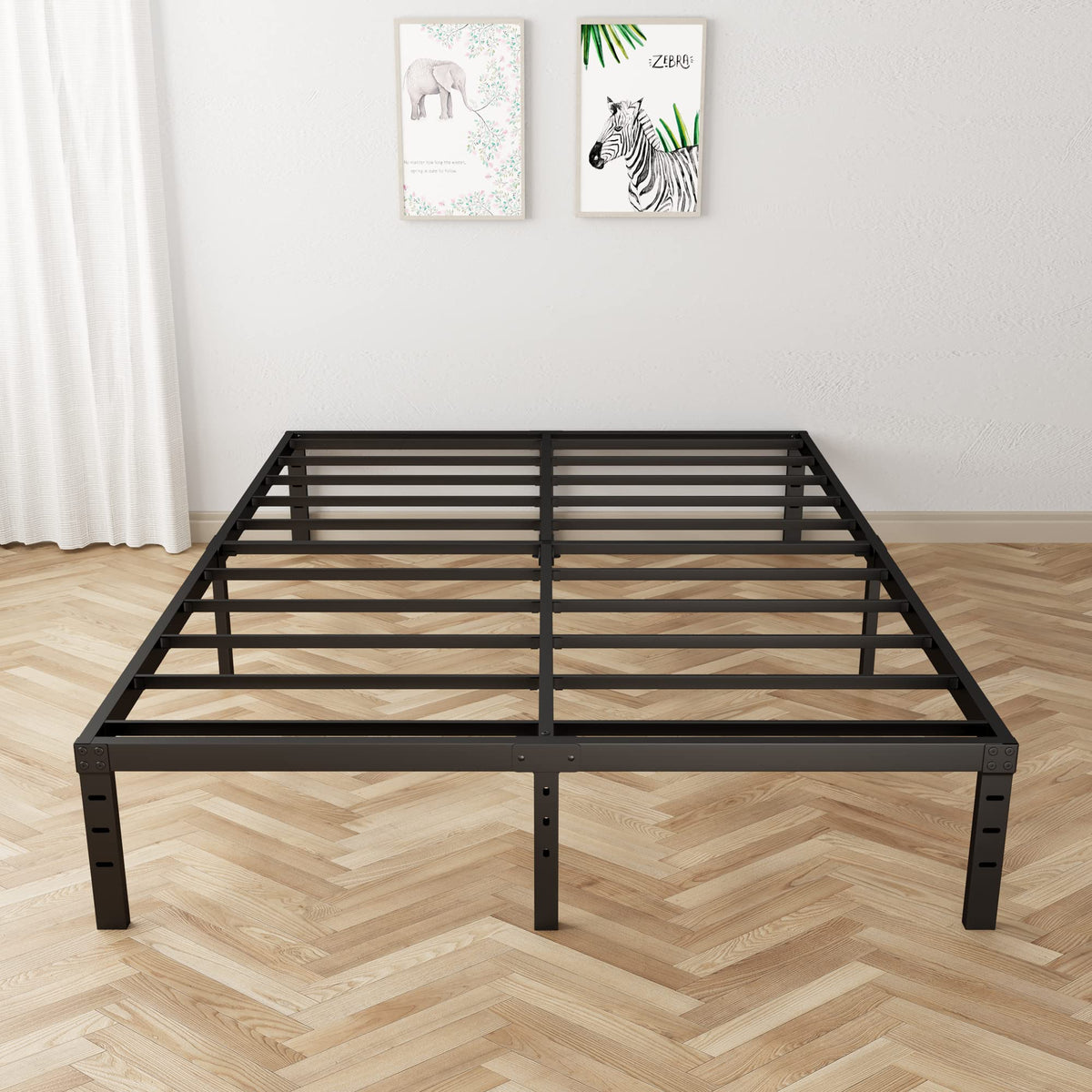 18 Inch Queen Metal Platform Bed Frame Heavy Duty Black C695