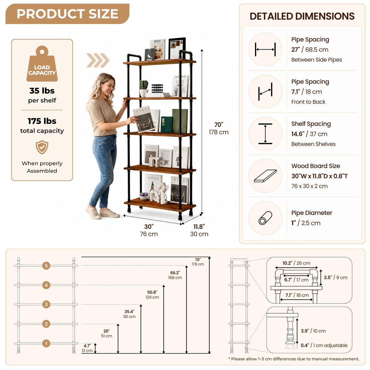 5 Tier Rustic Brown Bookshelf A126346