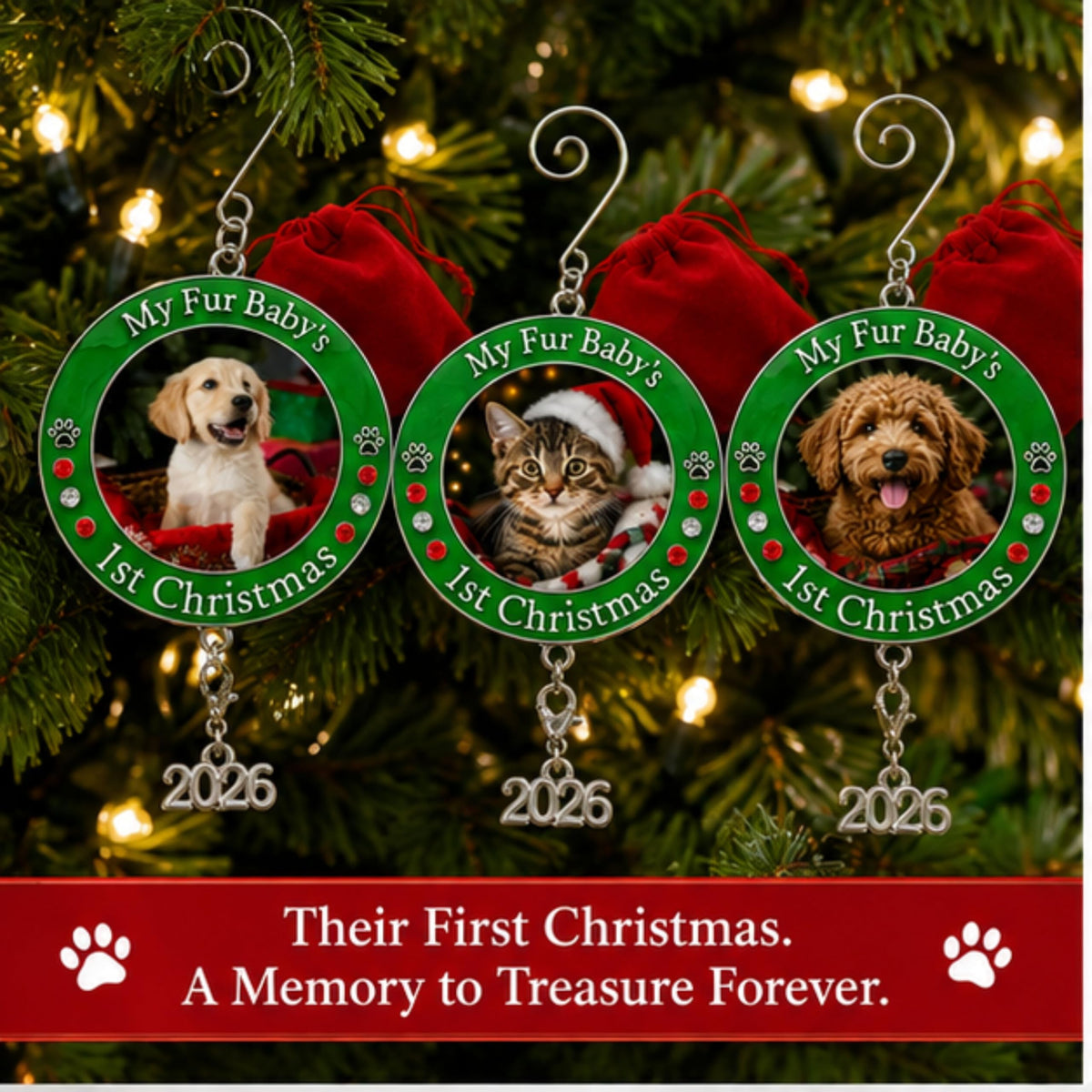 Dog Christmas Photo Ornament 3-Pack 3 Inch B9288