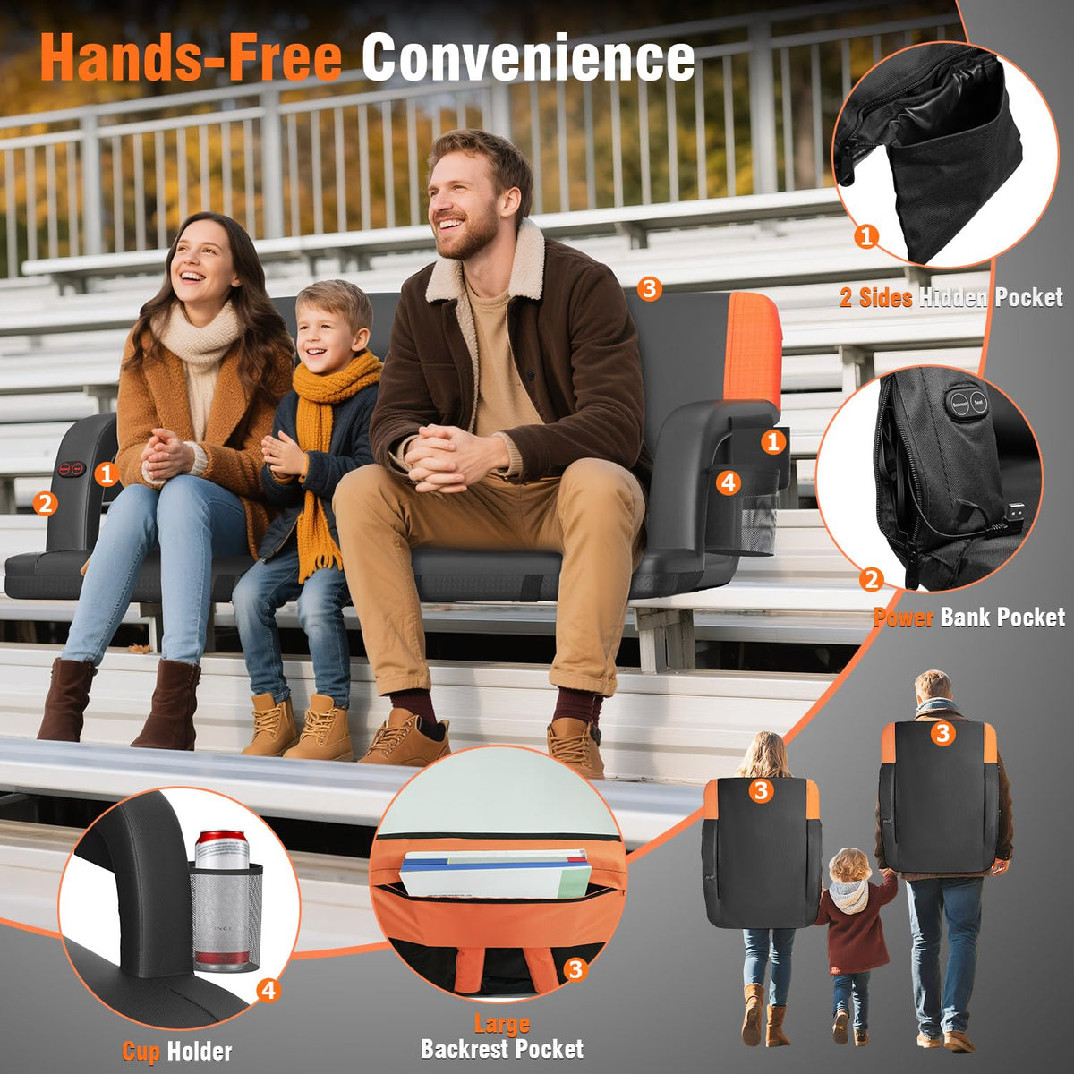 Heated Stadium Seat with Back Support Z2603