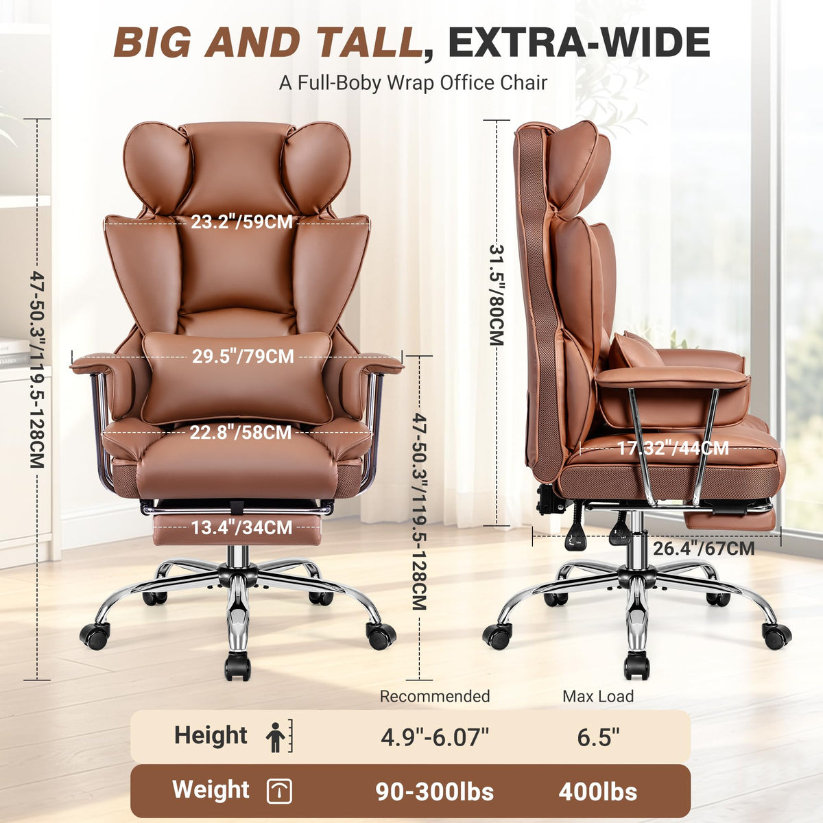 Big and Tall Leather Office Chair with Footrest I56948