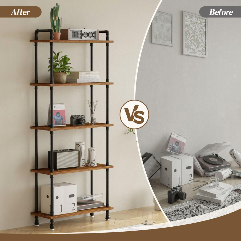 5 Tier Rustic Brown Bookshelf A126346