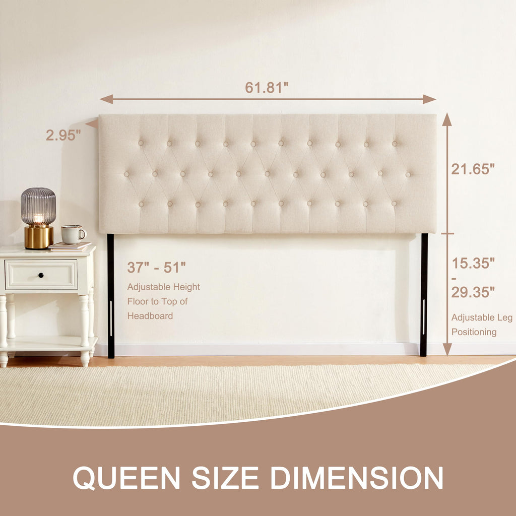 Beige Tufted Upholstered Queen Size Headboard J1765