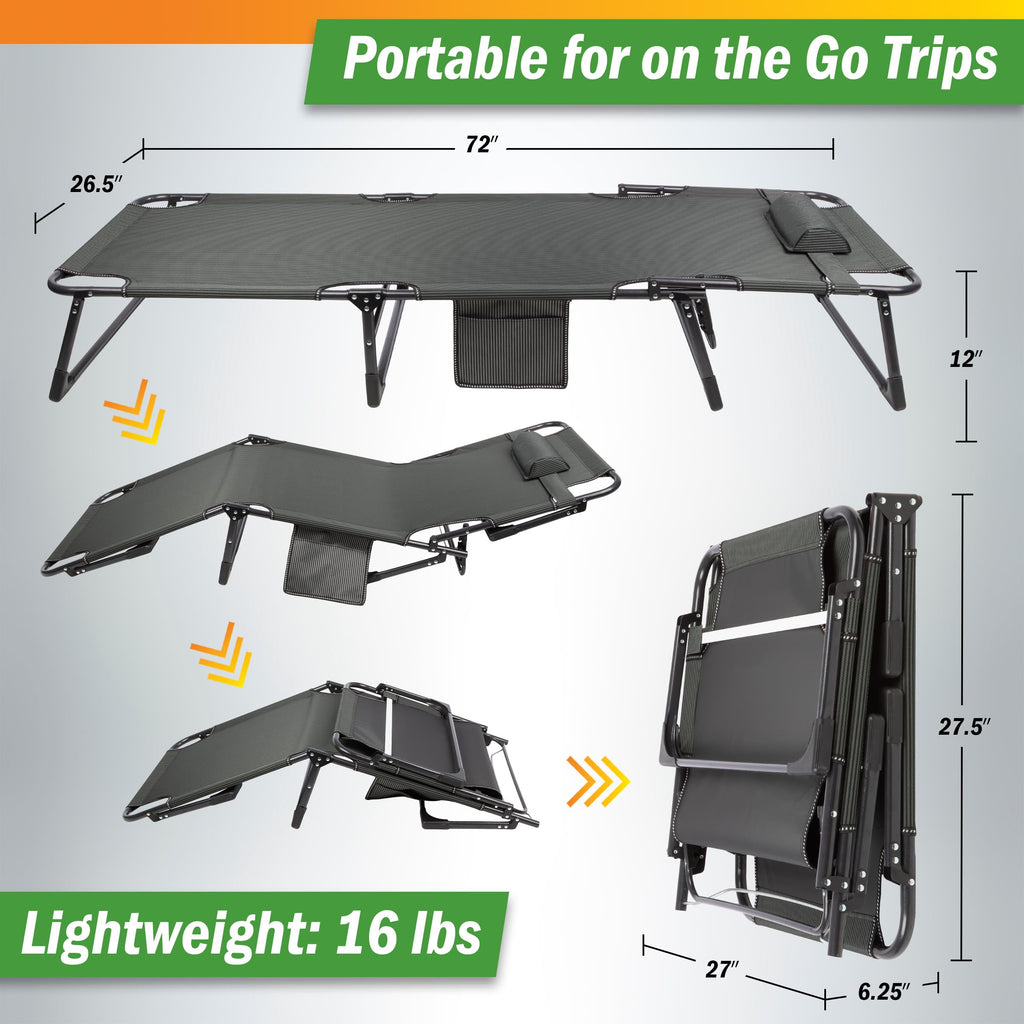 Folding Camping Cot with Mattress, Heavy Duty Foldable Bed with 3 Recline Positions, Gray M8491
