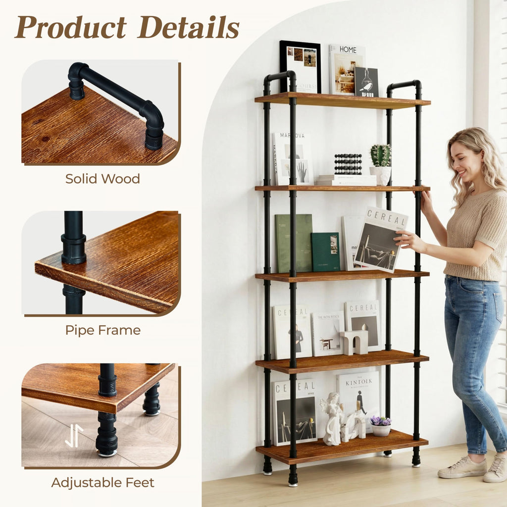 5 Tier Rustic Brown Bookshelf A126346