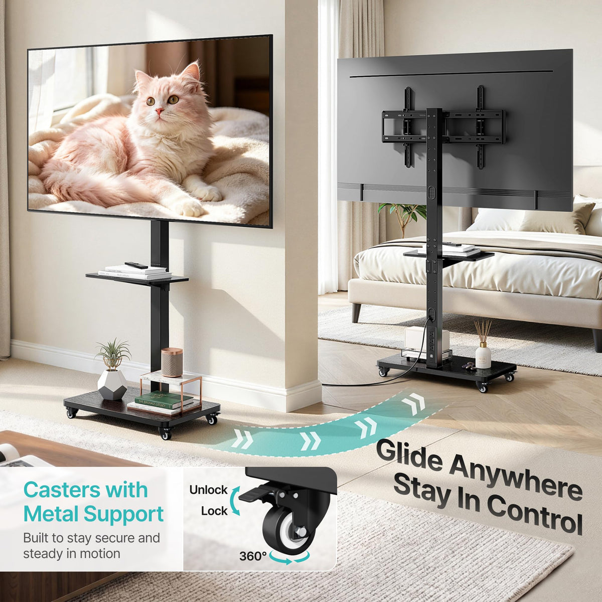 Rolling TV Stand with Power Outlet for 32-75 Inch TVs U2577