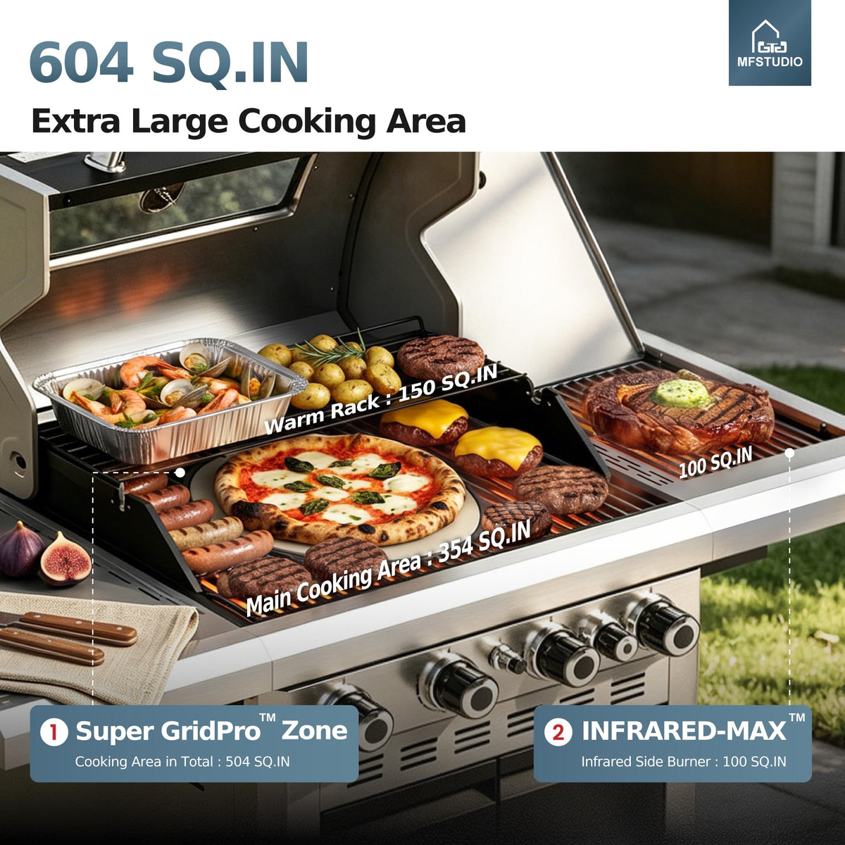 4 Burner Gas Grill with Infrared Side Burner A23422