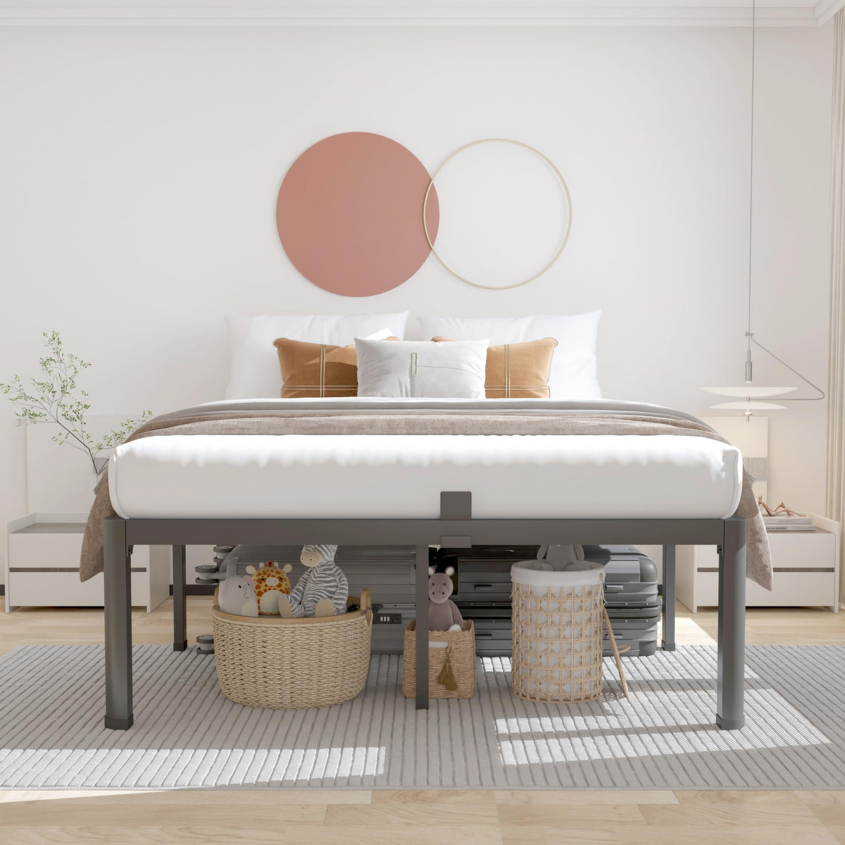 18 Inch Queen Bed Frame with Rounded Corner W53075