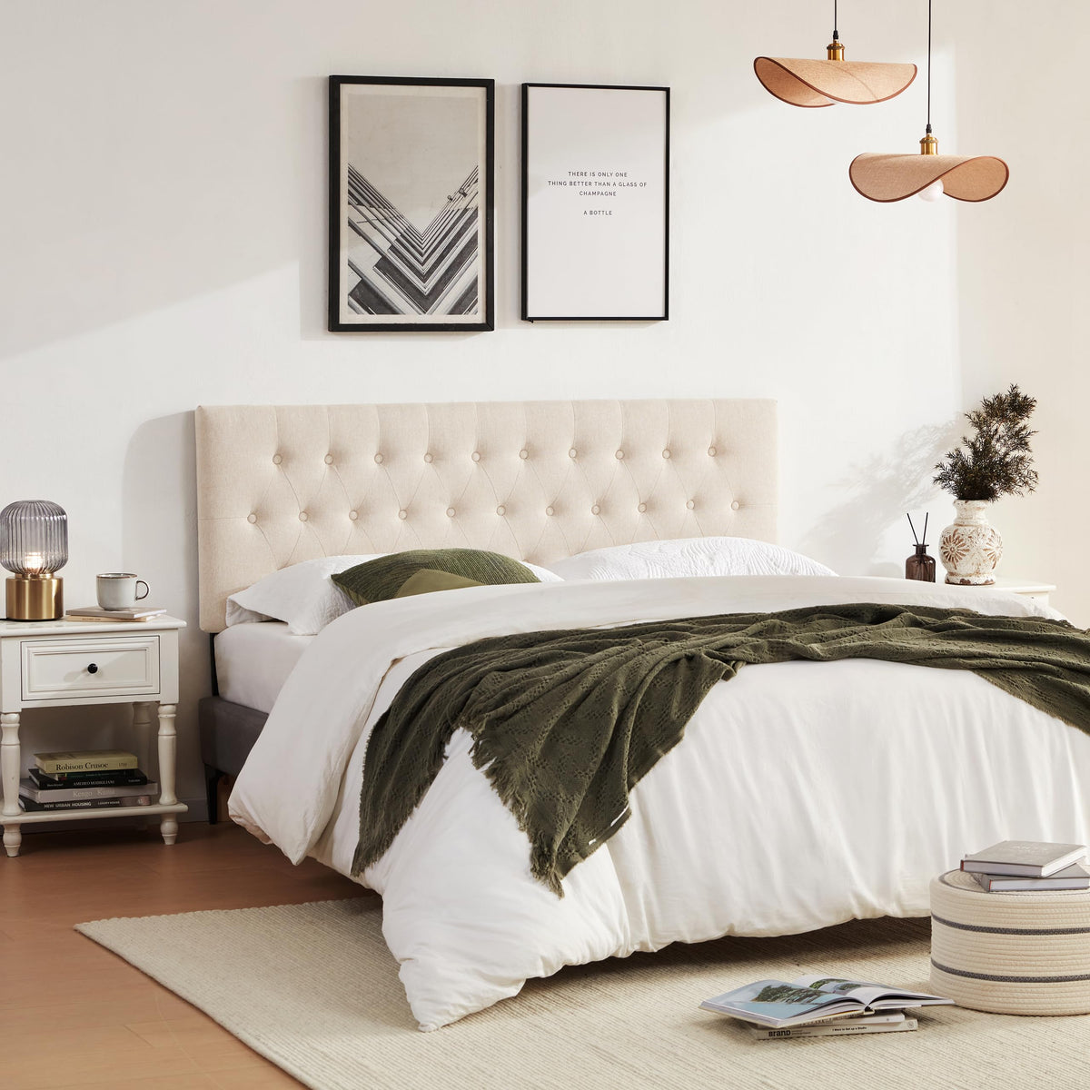 Beige Tufted Upholstered Queen Size Headboard J1765