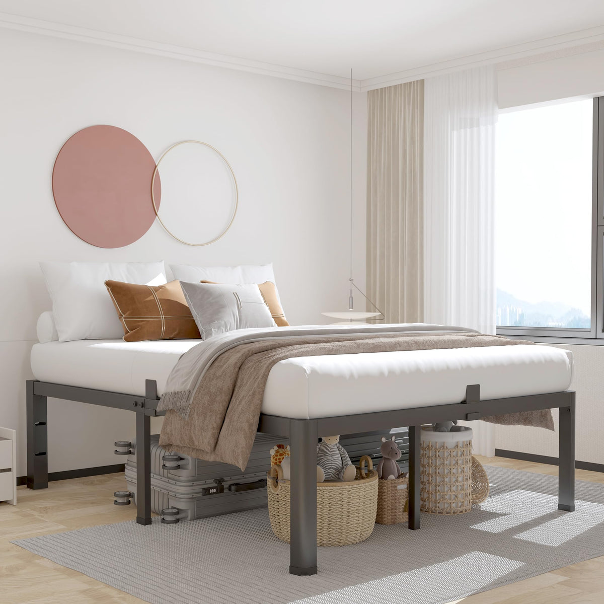 18 Inch Queen Bed Frame with Rounded Corner W53075