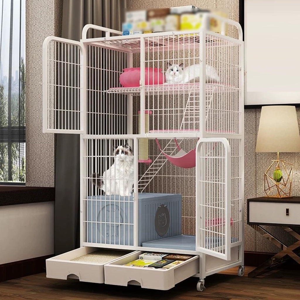 White 4 Tier Cat Cage with Litter Box C9975