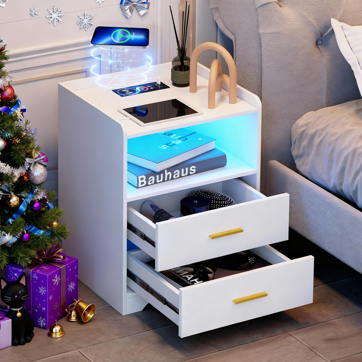 White Nightstand with Charging Station J747537