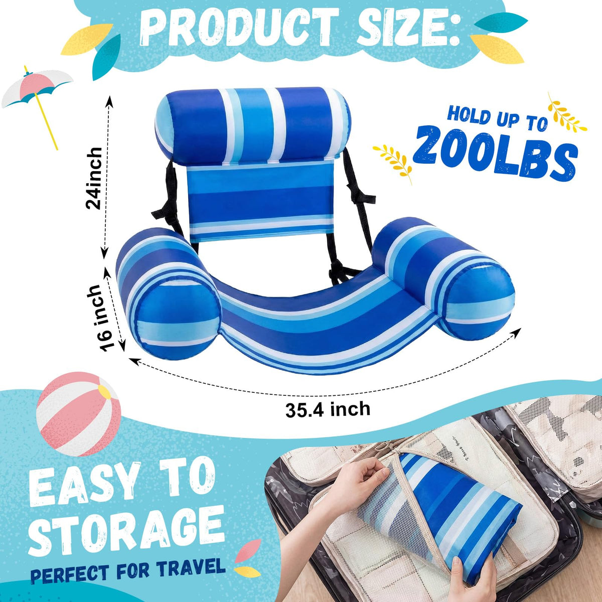 4 Packs Inflatable Pool Floats Chairs J692821
