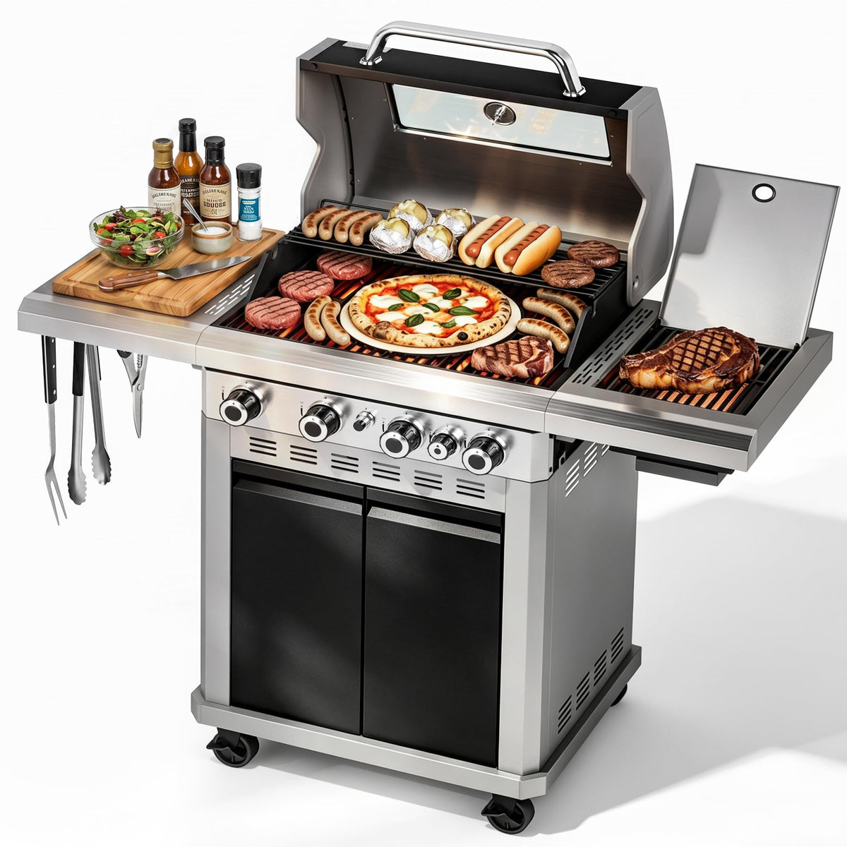 4 Burner Gas Grill with Infrared Side Burner A23422