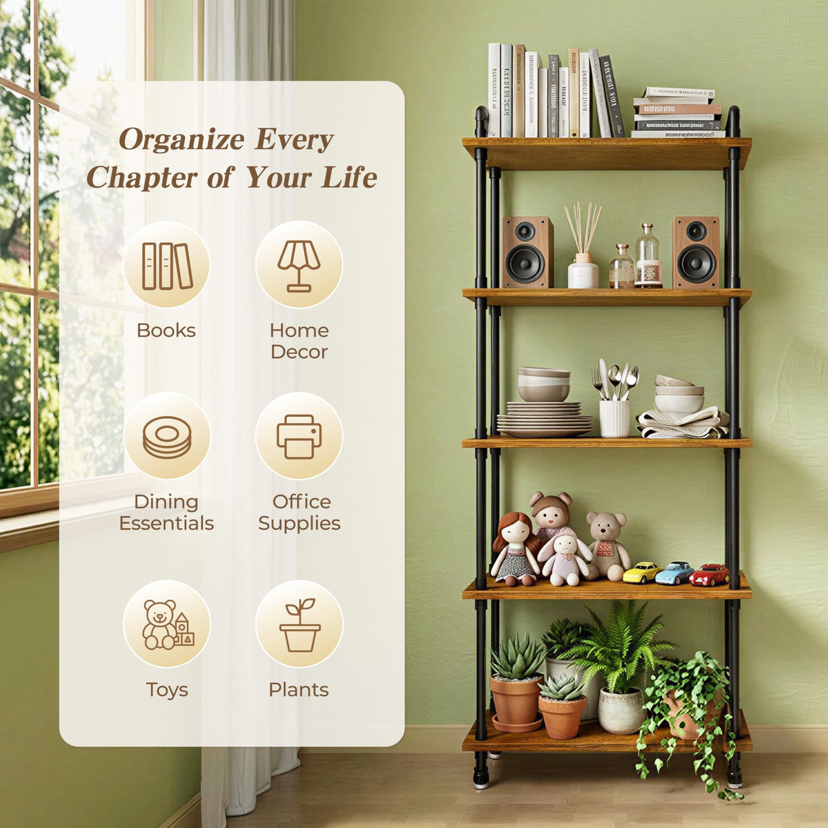 5 Tier Rustic Brown Bookshelf A126346